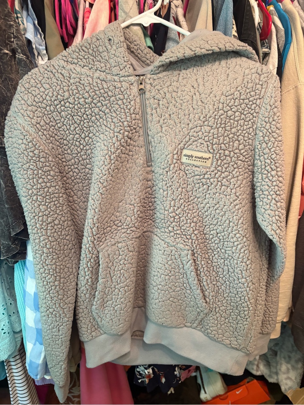 Simply Southern Light Gray Sherpa Half-Zip Hoodie
